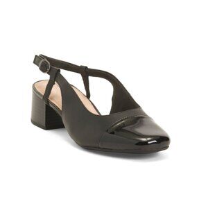 CLARKS Black Combo Leather Marilyn Rose Comfort Slingback Flats
